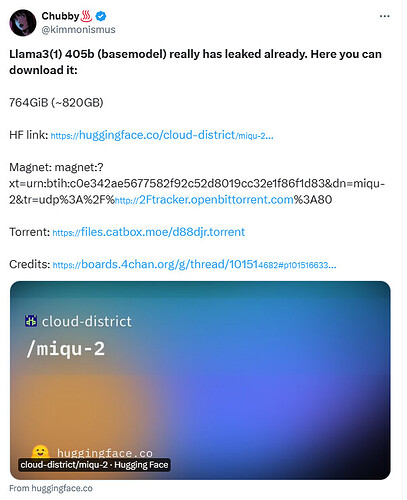 LLama3（1）405b泄露，可以在以下链接下载 - 资源荟萃 - LINUX DO