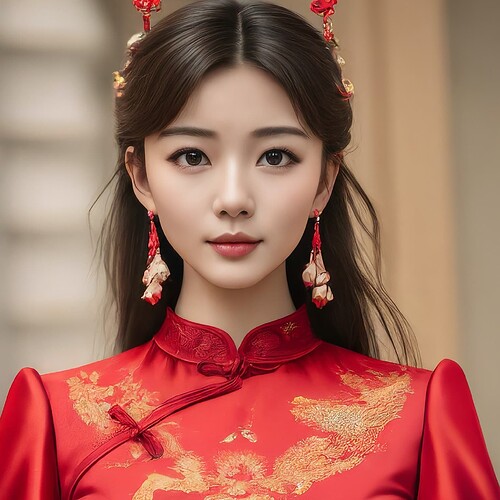 a beautiful asian girl with red dress