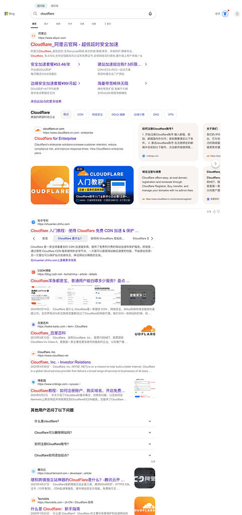 在 Bing 搜索 cloudflare 实际进入 阿里云 - 搞七捻三 - LINUX DO