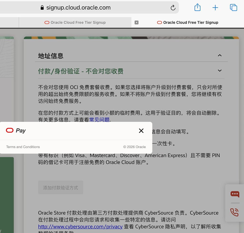 甲骨文Oracle注册 用Safari浏览器 卡在添加银行卡了 - 开发调优 - LINUX DO