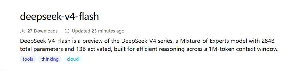 ollama cloud上架deepseek v4 flash - 前沿快讯 - LINUX DO