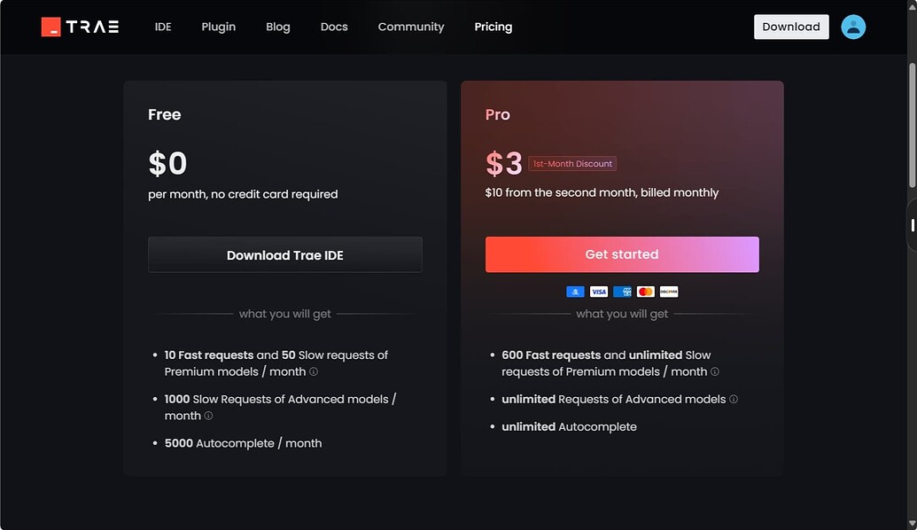 Trae 推出 Pro 版订阅套餐 首月 $3 、 年付 $7.5 / 月 - 前沿快讯 - LINUX DO