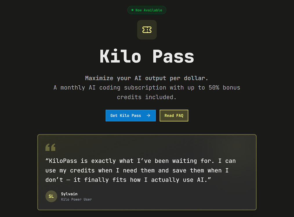 KiloCode推出Kilo Pass计划 最低档$19/mo - 开发调优 - LINUX DO