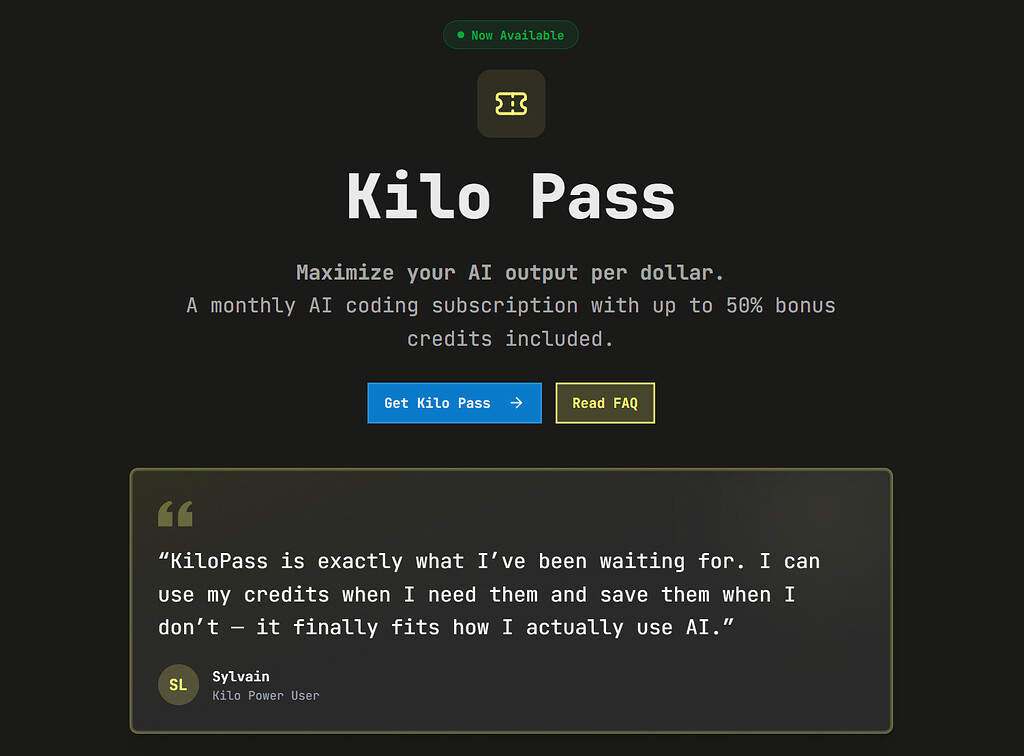 KiloCode推出Kilo Pass计划 最低档$19/mo - 开发调优 - LINUX DO