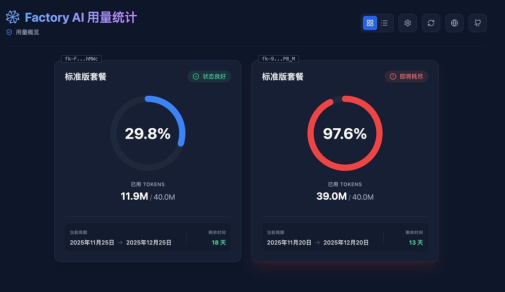 分享一个用Droid生成的API KEY 余量查询工具-Factory AI Usage - 开发调优 - LINUX DO