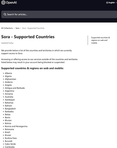 OpenAI 官方放出 Sora 的支持国家列表 - 前沿快讯 - LINUX DO