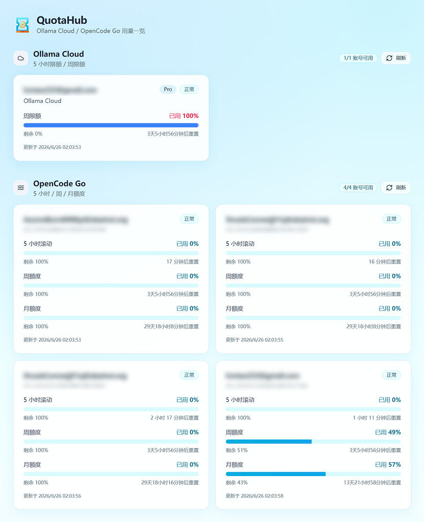 [开源] QuotaHub - OpenCode Go & Ollama 额度查询统计工具 - 开发调优 - LINUX DO