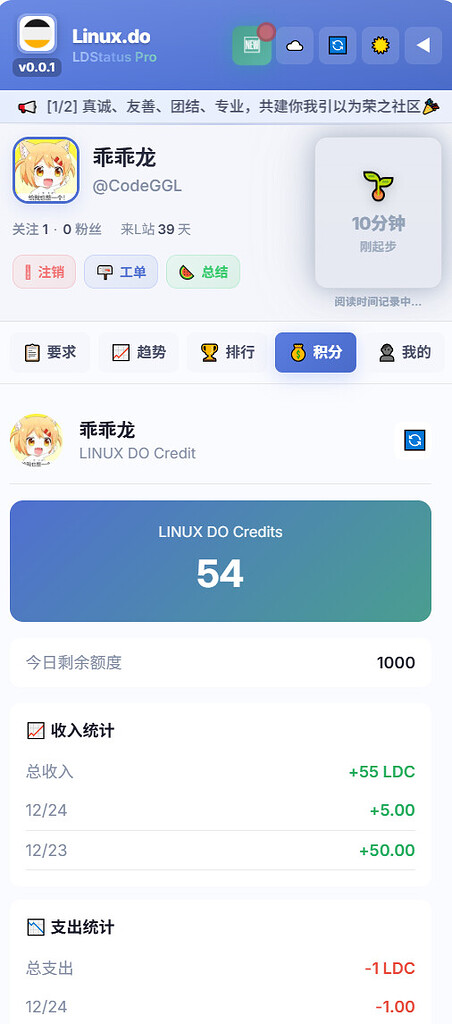 用ai魔改了下linux do pro，把Credit社区积分集成到其中了 - 开发调优 - LINUX DO