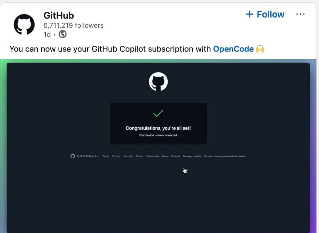 GitHub 宣布：GitHub Copilot 订阅已支持 OpenCode - 前沿快讯 - LINUX DO