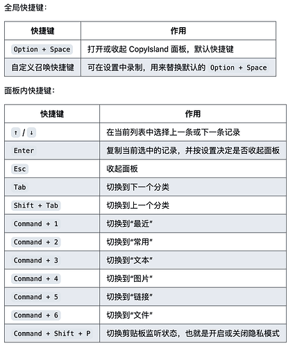 快捷键对照表
