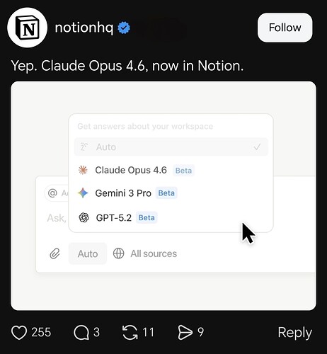 Notion 也上架 Claude Opus 4.6 新模型！ - 前沿快讯 - LINUX DO
