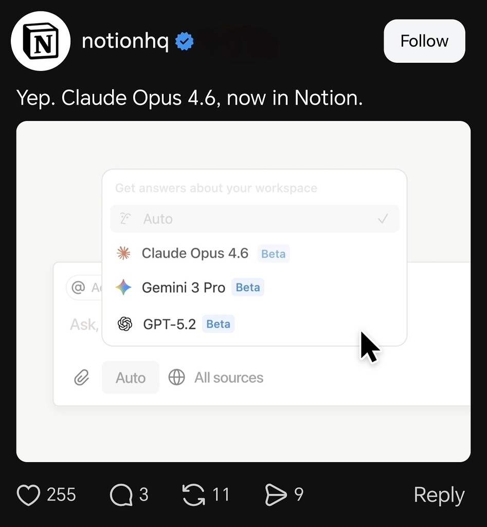 Notion 也上架 Claude Opus 4.6 新模型！ - 前沿快讯 - LINUX DO