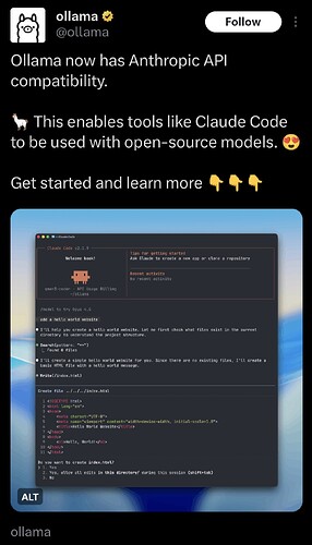 Ollama 开源模型支持 Anthropic API 格式，可完美调用Claude Code 工具！ - 前沿快讯 - LINUX DO
