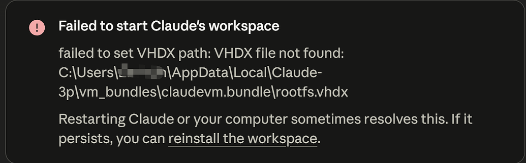Claude Desktop vm无法使用：The isolated Linux environment failed to start ...