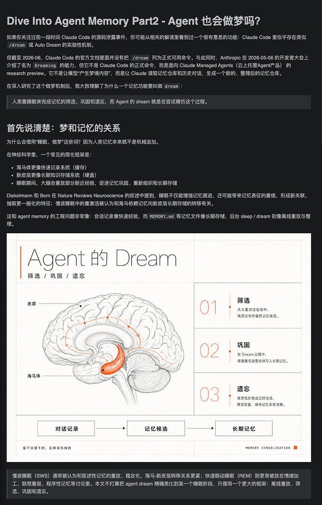 Dive Into Agent Memory Part2 - Agent 也会做梦吗？ - 文档共建 - LINUX DO