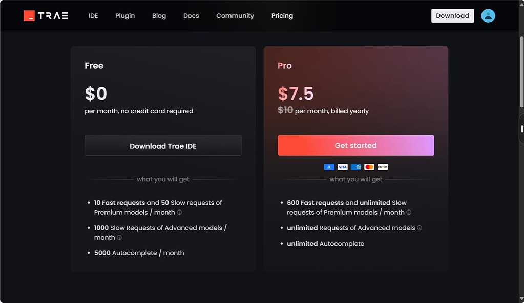 Trae 推出 Pro 版订阅套餐 首月 $3 、 年付 $7.5 / 月 - 前沿快讯 - LINUX DO