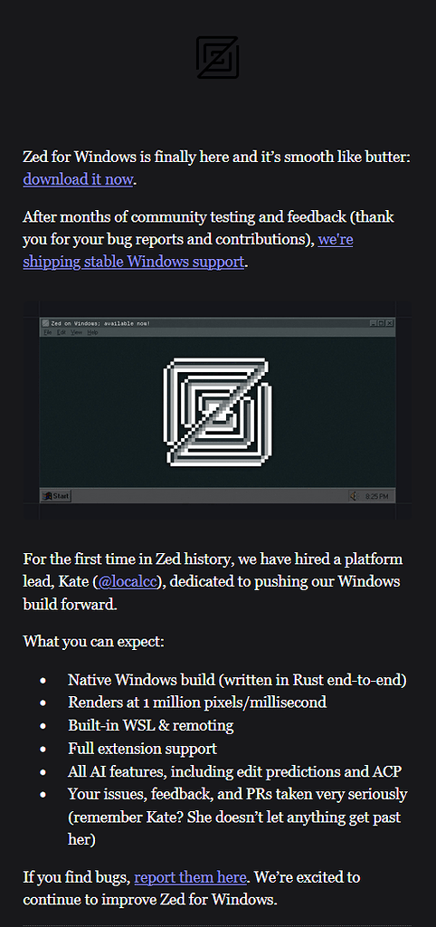 ZED 编辑器正式推出 Windows 版本 - 前沿快讯 - LINUX DO
