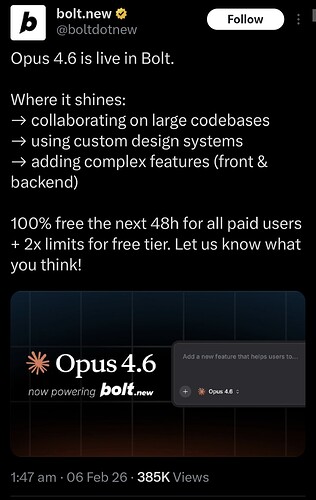 Bolt 上架 Claude Opus 4.6：限时100%免费 + 免费层额度翻倍! - 福利羊毛 - LINUX DO