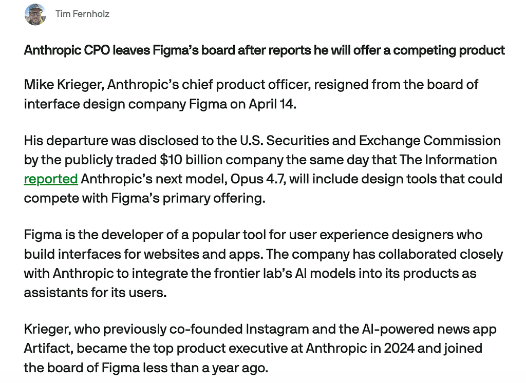 Anthropic被曝筹备AI设计工具，Instagram联合创始人退出Figma董事会避嫌 - 前沿快讯 - LINUX DO