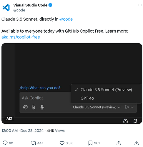 Vscode copilot 支持 Claude 3.5 Sonnet了，每个人都可以用，免费的 - 资源荟萃 - LINUX DO