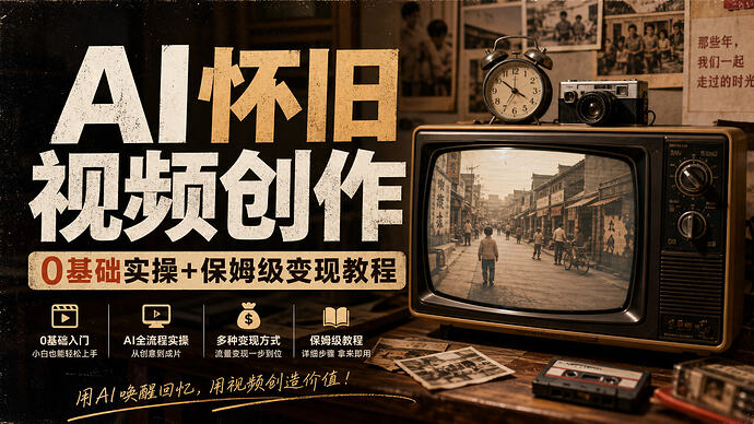 AI怀旧视频创作,0基础实操+保姆级变现教程