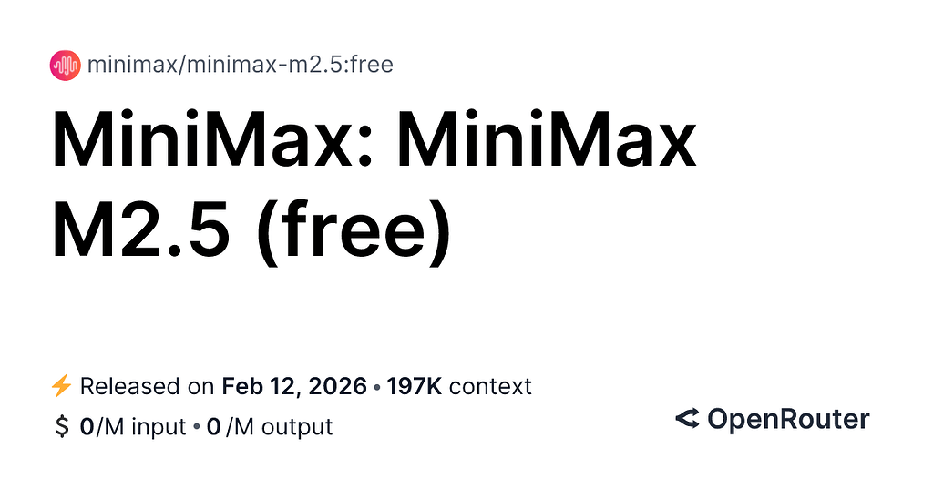 Openrouter 上线免费版MiniMax M2.5 - 前沿快讯 - LINUX DO