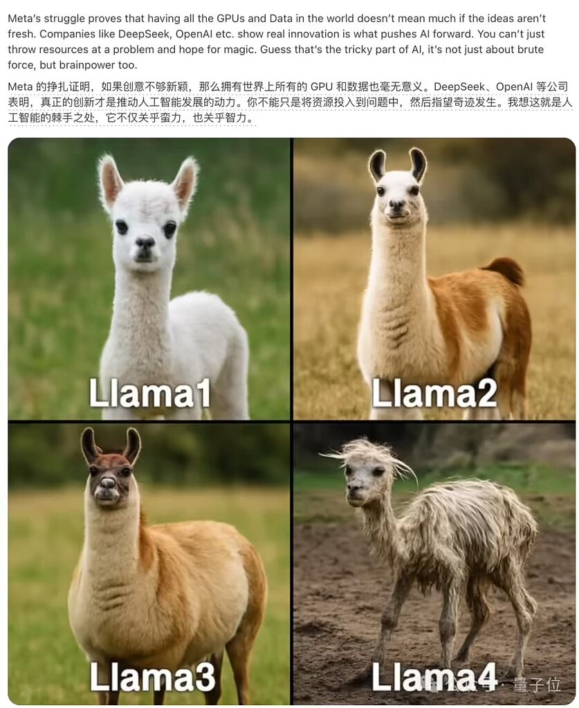 Meta Llama 4 发布 36 小时“差评如潮”，匿名员工爆料拒绝署名技术报告 - 前沿快讯 - LINUX DO