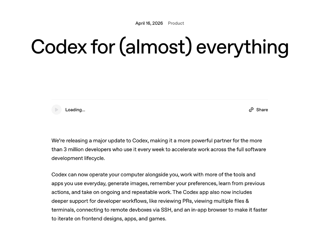 OpenAI Codex大更新：可直接操控Mac桌面，能跨天自动醒来继续干活 - 前沿快讯 - LINUX DO