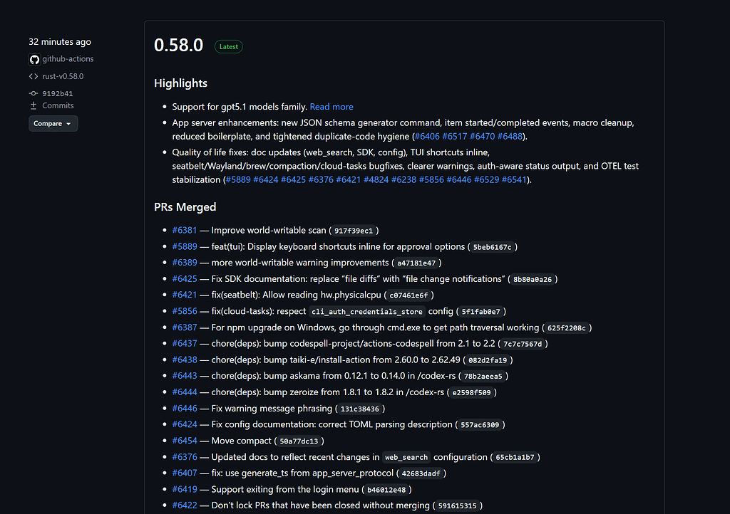 【快讯】Codex 发布 0.58.0，gpt-5.1-codex 系列模型已可用 - 前沿快讯 - LINUX DO