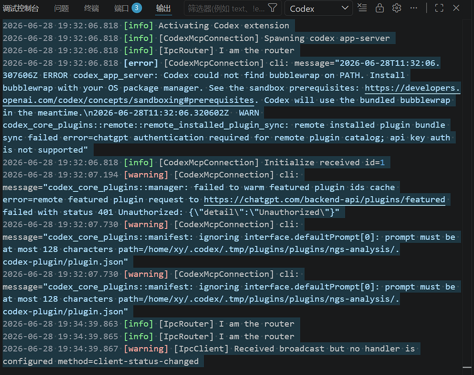 vscode codex侧边栏无法对话，提示超时如何解决 - 开发调优 - LINUX DO