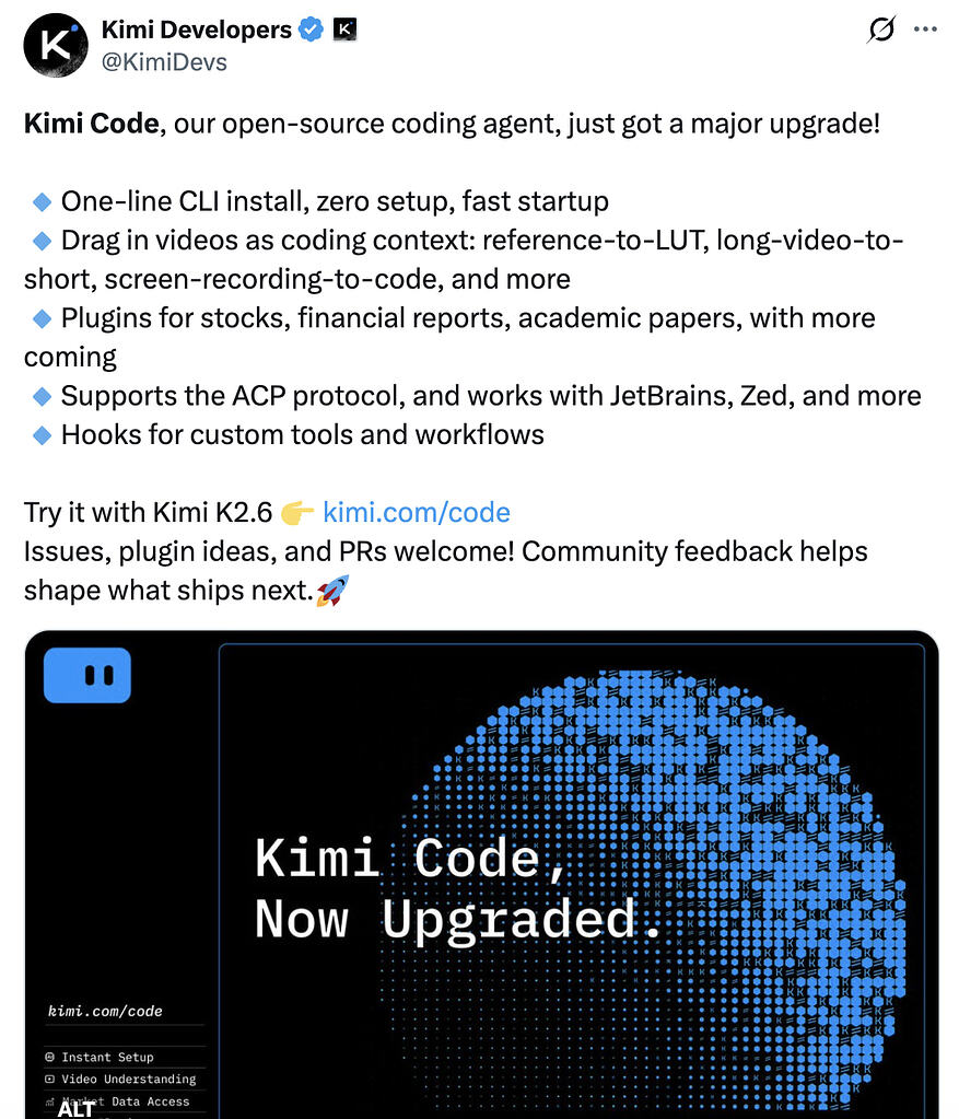 Tui Kimi Code Kimi code最新更新,可直接拖拽视频! - 前沿快讯 - LINUX DO