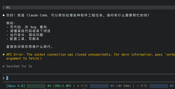 [求助] ClaudeCode总是出现API Error: The socket connection was closed ...
