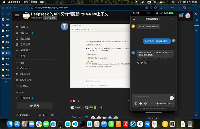 Deepseek 的API 又悄悄更新lite V4 1M上下文 - #30，来自 zhecai - 前沿快讯 - LINUX DO