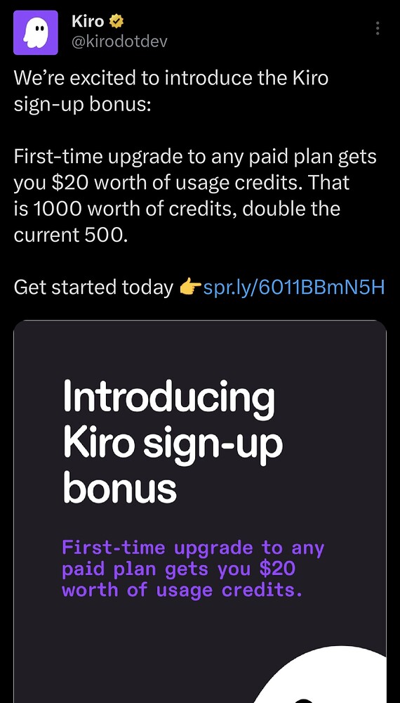 Kiro 宣布所有新注册用户可免费白嫖一个月PRO版（1000 credits) - 福利羊毛 - LINUX DO