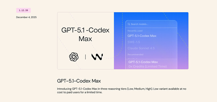 【慢讯】Windsurf更新了GPT-5.1-Codex-MAX模型且宣布PRO订阅限时免费 - 前沿快讯 - LINUX DO