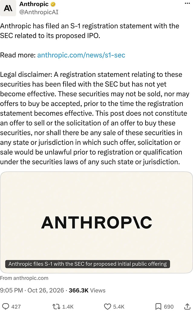 Claude 母公司 Anthropic 递交上市申请了 - 前沿快讯 - LINUX DO