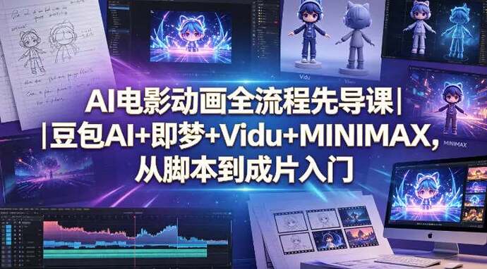 AI电影动画全流程先导课豆包AI+即梦+Vidu+MINIMAX 配图