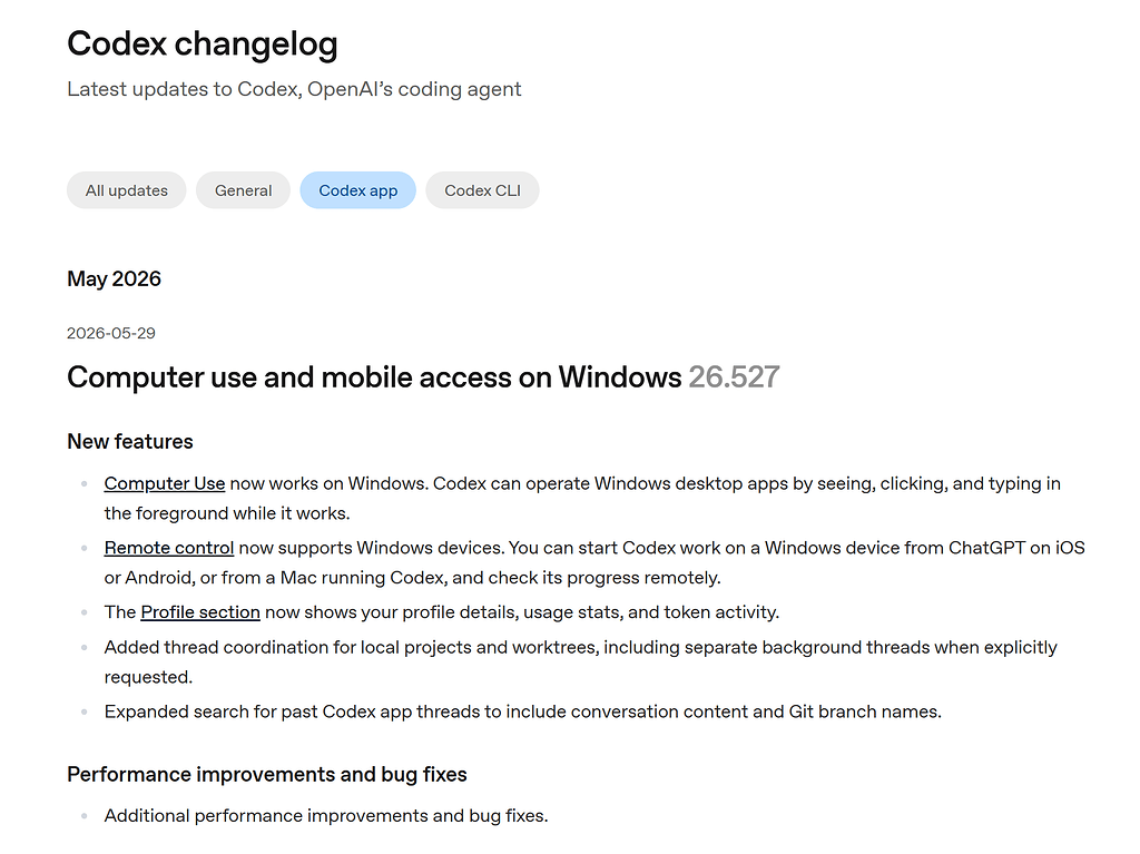 Codex windows 版本更新到最新 26.527 ， computer use 官方日志显示可用了，但这边依然没有 - 开发调优 ...