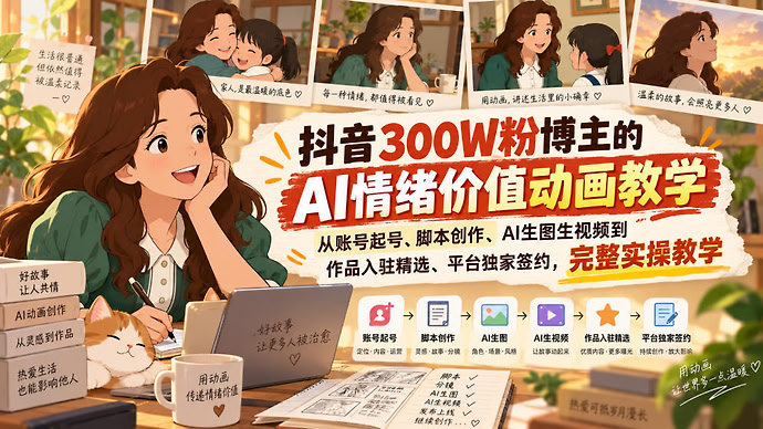 抖音300W粉博主的AI情绪价值动画教学