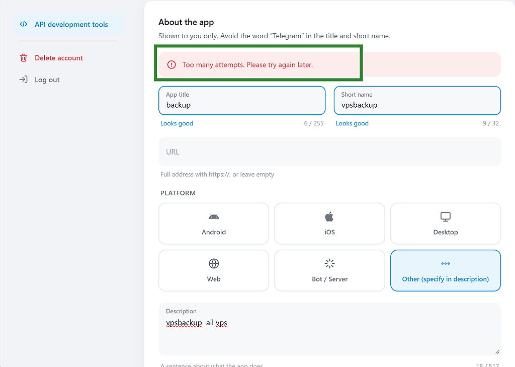 Telegram 创建 API 应用时一直提示 “Too many attempts”，怎么解决 - 第 2 页 - 搞七捻三 - LINUX DO