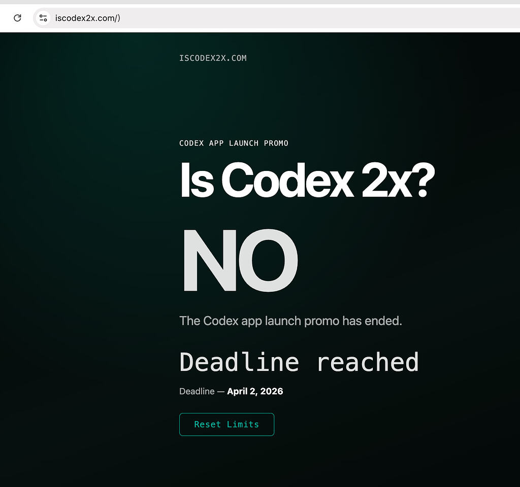 codex 2倍活动已结束(2026.4.3-17:00) - 前沿快讯 - LINUX DO