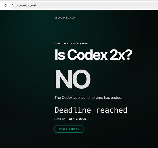 codex 2倍活动已结束(2026.4.3-17:00) - #3 - 前沿快讯 - LINUX DO