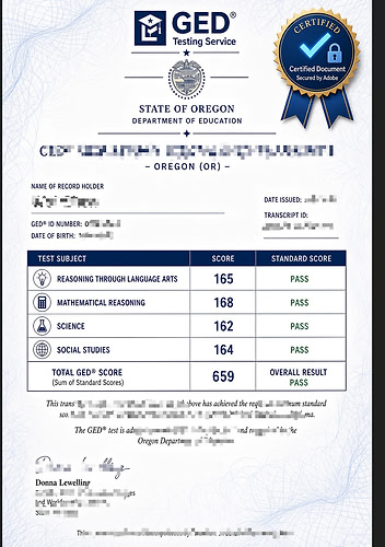 GED 成绩单模板截图