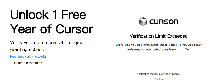 Cursor Student 验证时提示 error 报错或 Verification Limit Exceed 的解决方案 - 福利羊毛 ...