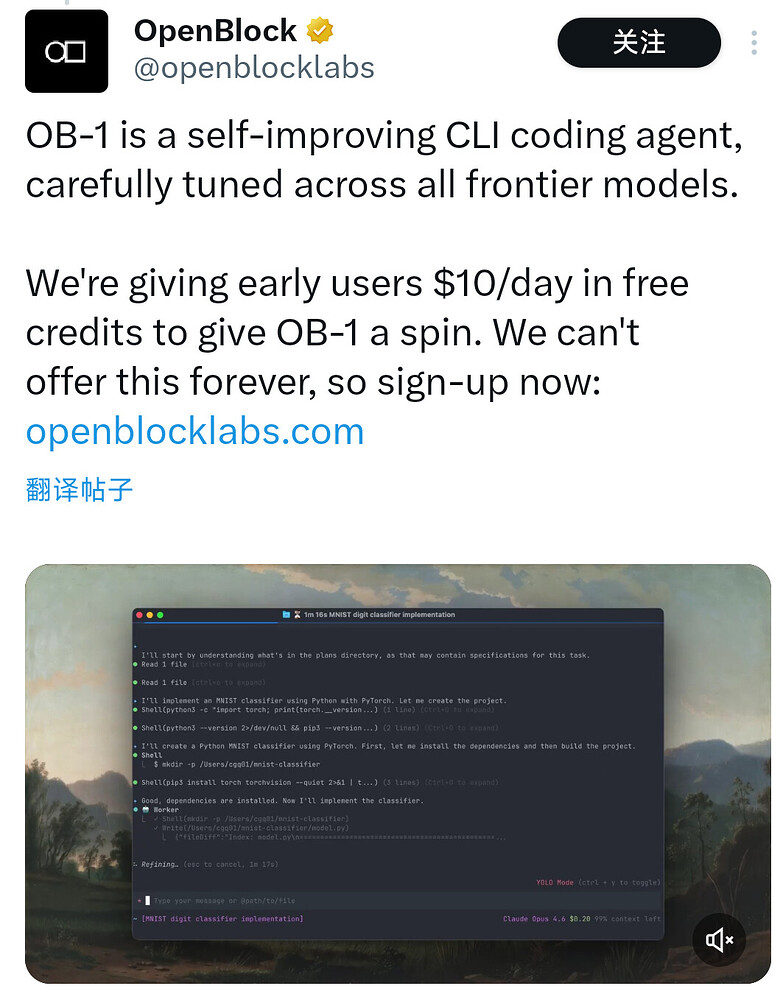 新coding agent OB-1发布，可自我进化，宣称top1，每天免费10刀额度 - 前沿快讯 - LINUX DO