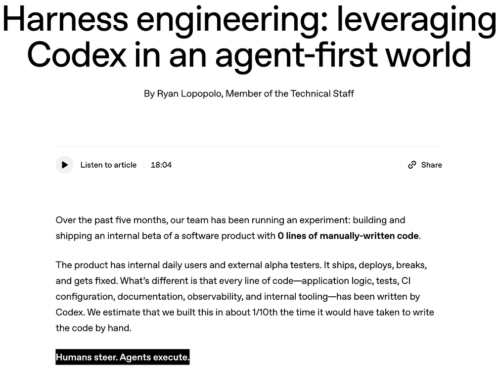 OpenAI 提出 “Harness Engineering”：完全使用 Agent 进行编程的实践 - 前沿快讯 - LINUX DO