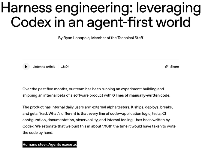 OpenAI 提出 “Harness Engineering”：完全使用 Agent 进行编程的实践 - 前沿快讯 - LINUX DO