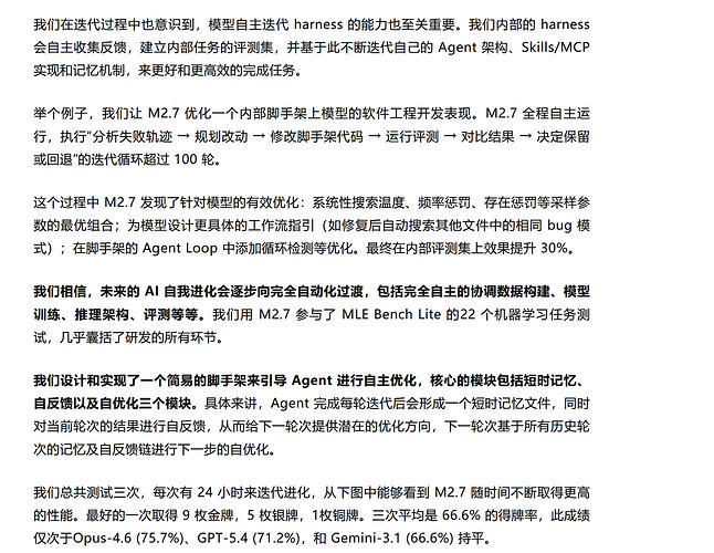 MiniMax M2.7: 开启模型的自我进化 - 前沿快讯 - LINUX DO