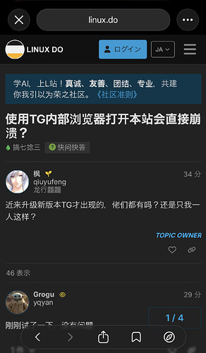 使用TG内部浏览器打开本站会直接崩溃？ - 搞七捻三 - LINUX DO