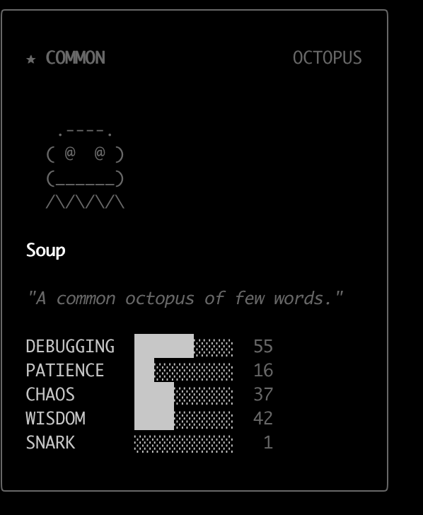 Claude code领养了一只小章鱼,它叫Soup,不爱说话 - 搞七捻三 - LINUX DO